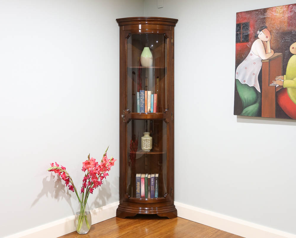 glass front corner cupboard